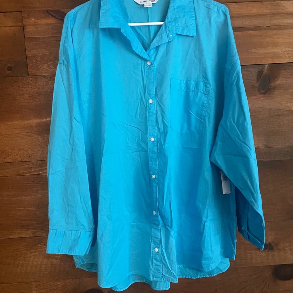 Old Navy Blue Button Down Shirt Classic Cotton